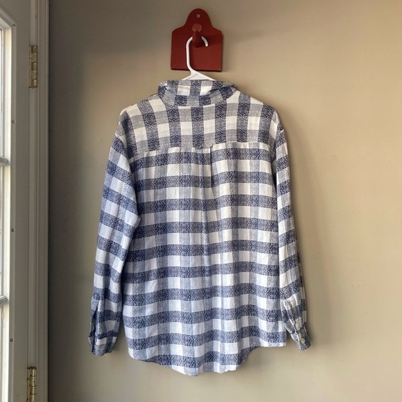 Vintage Artsy Plaid Blue & White Button Down Shirt S-M - Picture 4 of 5